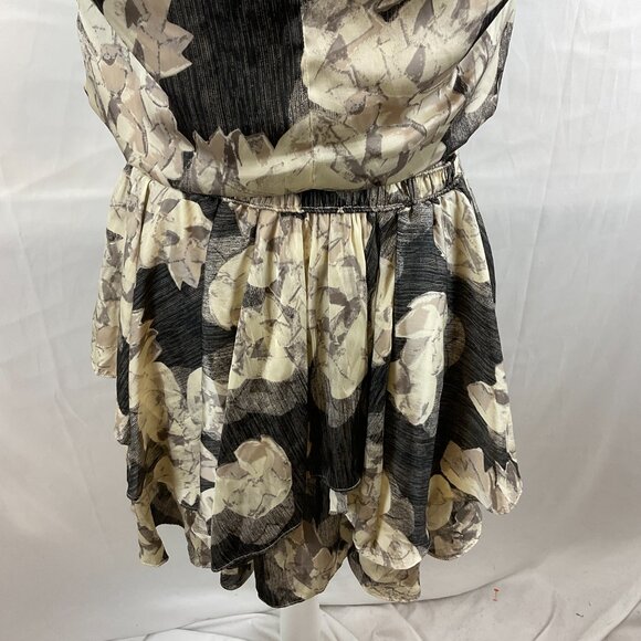 Halston Heritage Dress S Gray Cream Floral Elastic Waist Tiered Butterfly Sleeve - Picture 13 of 14